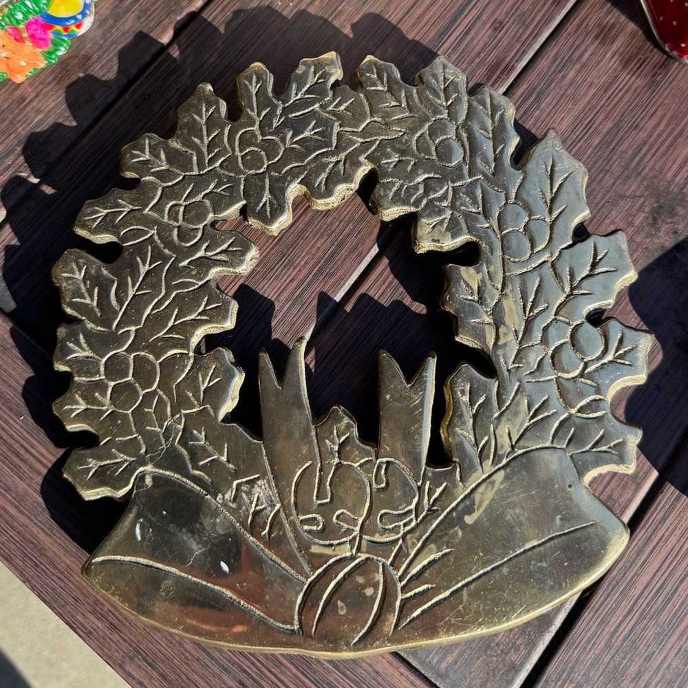 Vintage Solid Brass Wreath Trivet